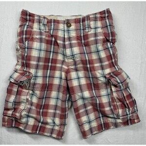 Abercrombie & Fitch Cargo Shorts Boy's 14 Plaid Heavy Cotton Button Fly